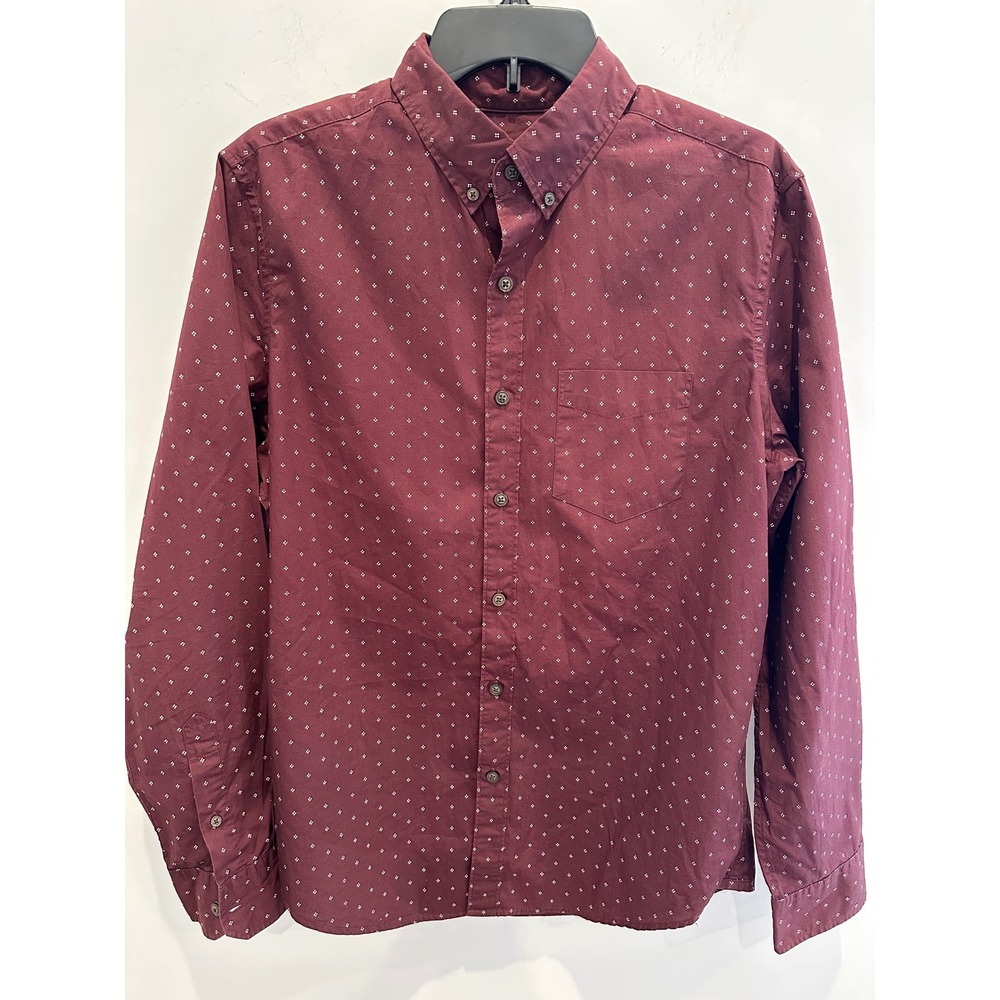American Eagle Seriously Soft Maroon Diamond Print Button Down Shirt Mens Medium